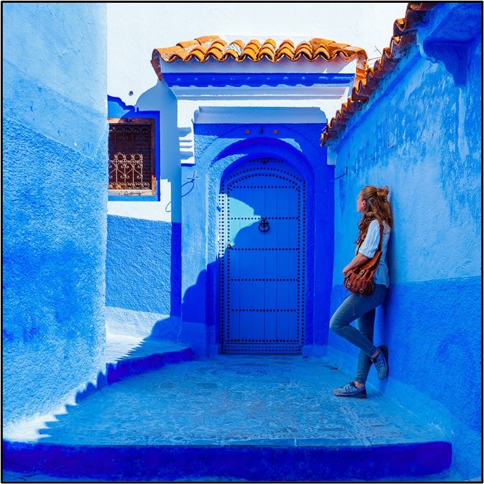 blue door on holiday
